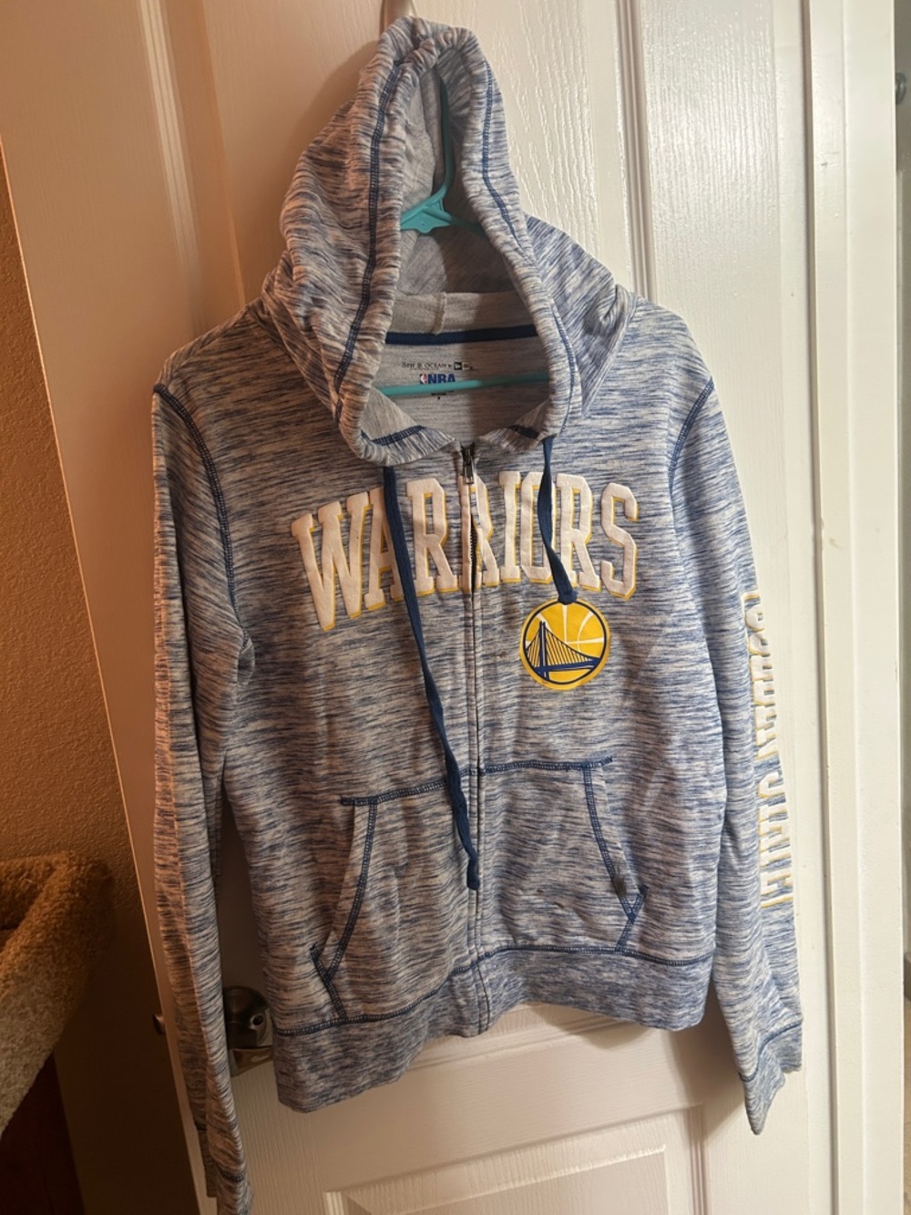 New Era NBA Heathered Light Blue Full-Zip Hoodie with Navy Trim